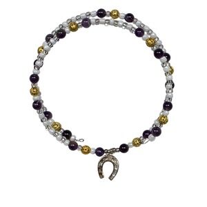 Horseshoe Charm Beaded Choker Necklace Wrap Bracelet Lucky Charm‎